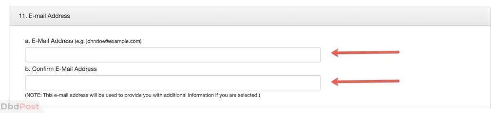 how to fill dv lottery entry form adding email address