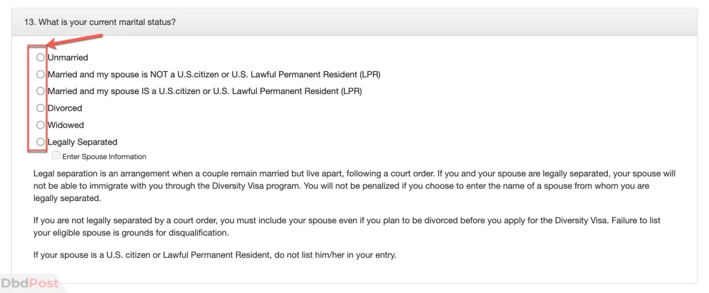 how to fill dv lottery entry form adding marital status