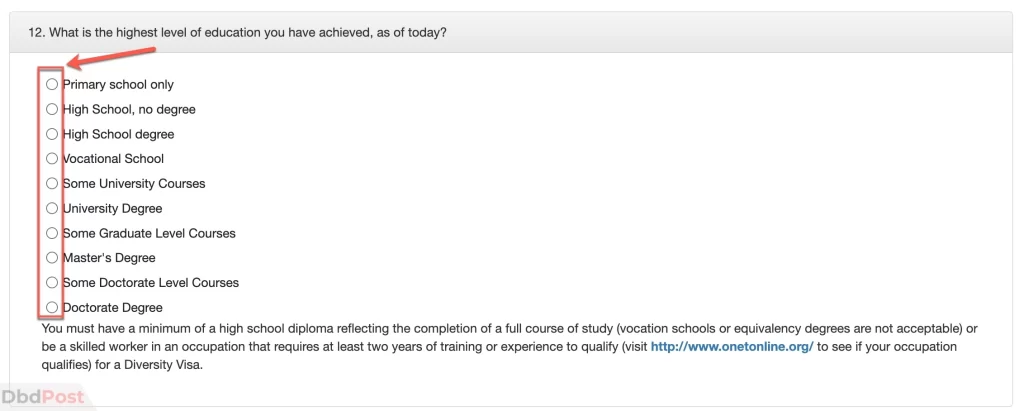 how to fill dv lottery form adding education