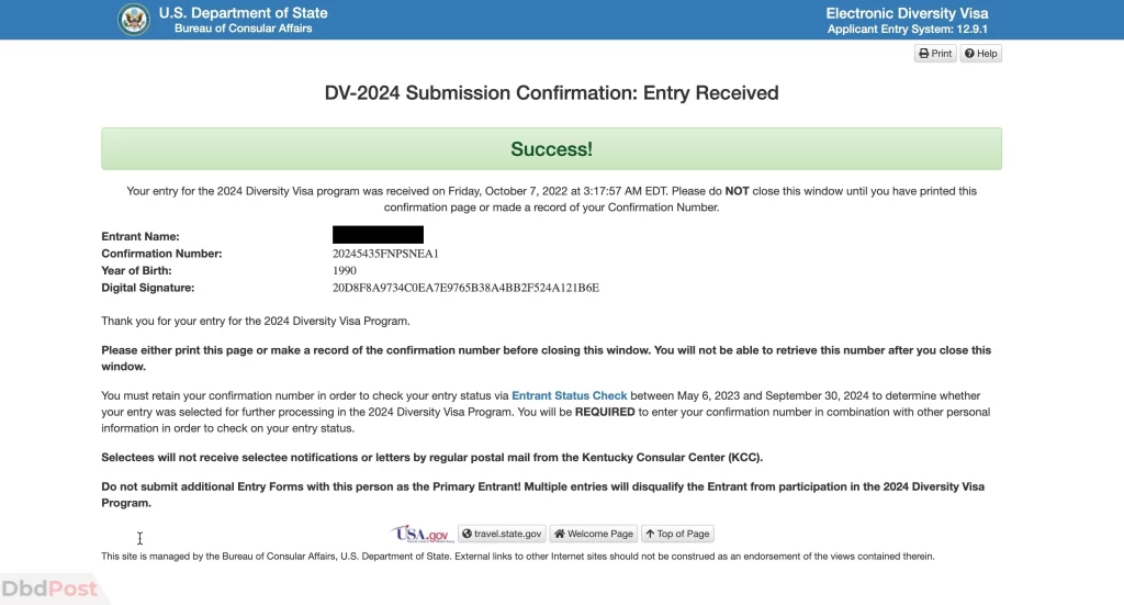 how to fill dv lottery form confirmation page
