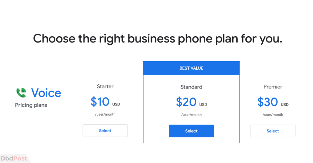 google voice number - business plan price