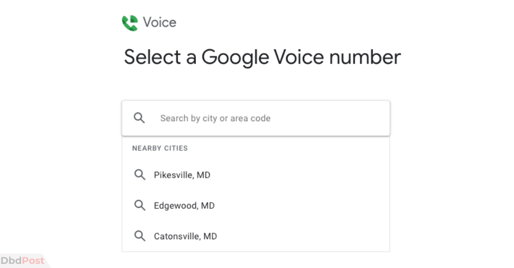 google voice number - select location