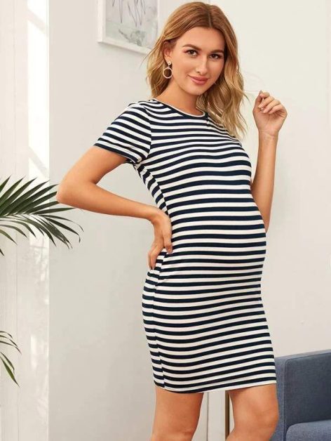 Maternity Striped Short Sleeve Dress