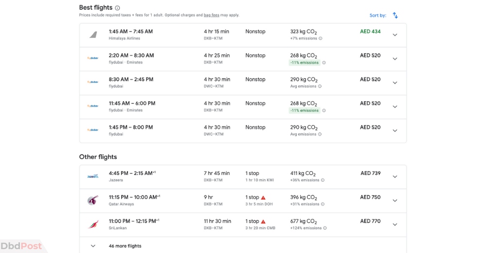 cheap flights from dubai to nepal - mix and match airlines