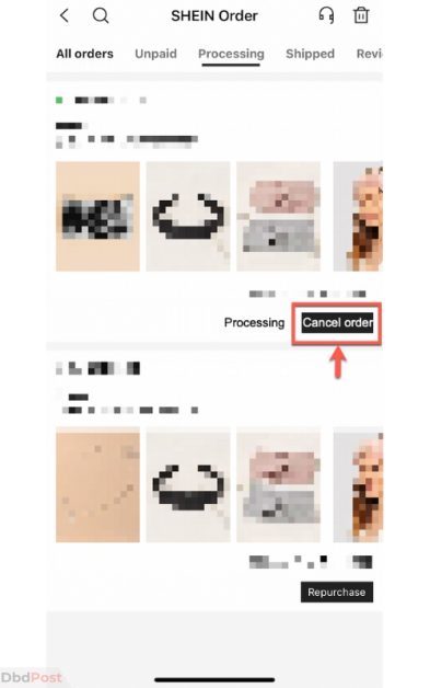 how to cancel shein order - cancel order on phone