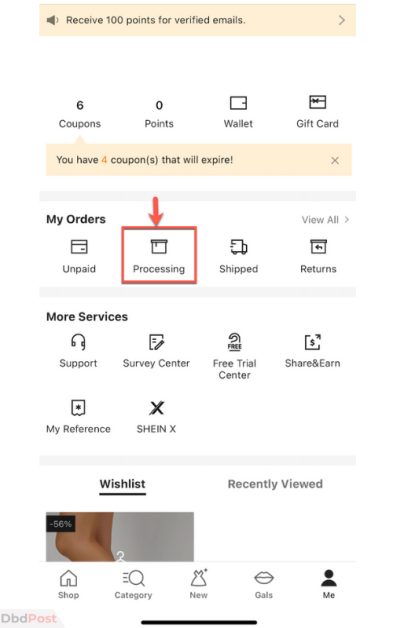 how to cancel shein order - processing on phone