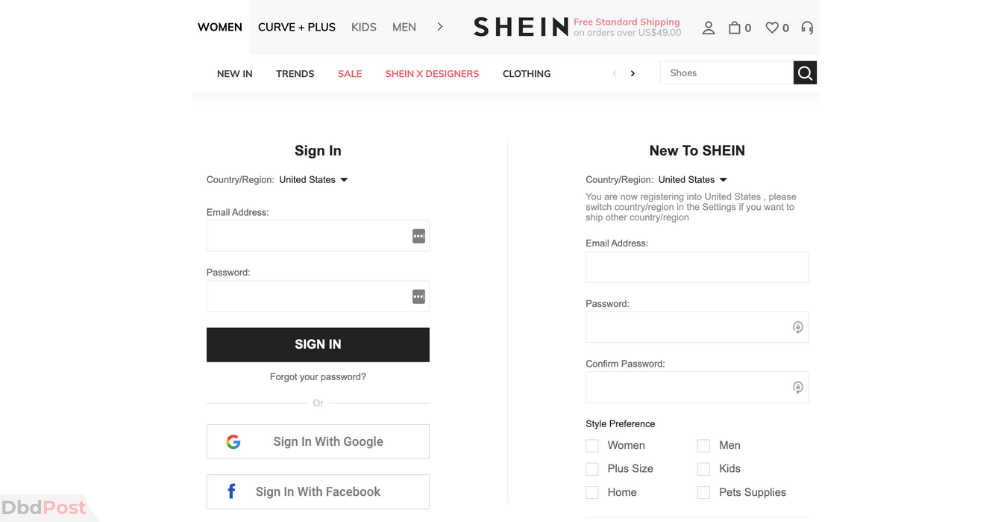 shein return policy - sign in