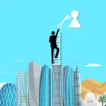 Feature Image-cluster-business uae-Person climbing a ladder with key to open new opportunities