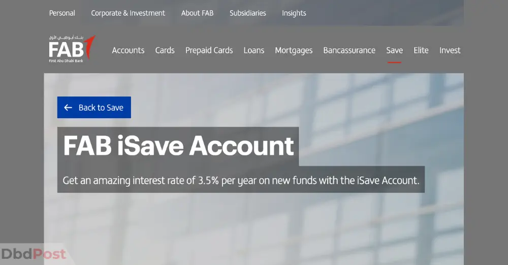 best bank account in uae - fab isave account
