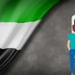 feature image - uae pass kiosk - uae flag with a man infront of kiosk