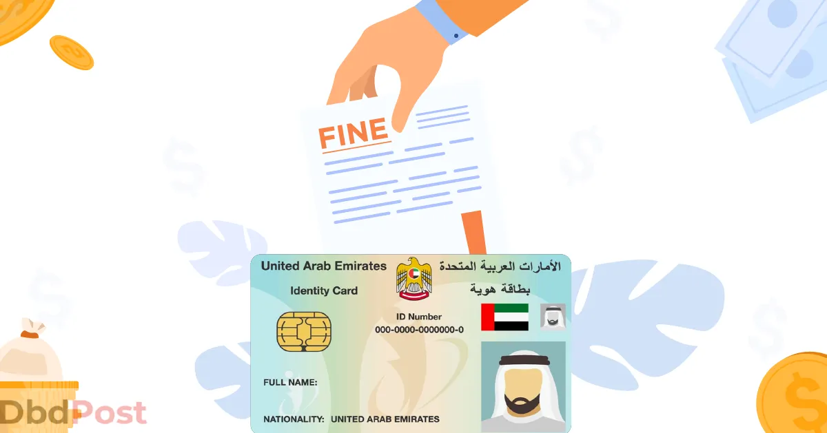 feature image-how to check emirates id fine-emirates id card at bottom with fine letter at the top