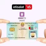 feature image how to update emirates id in etisalat hands holding ID with etisalat logo at top
