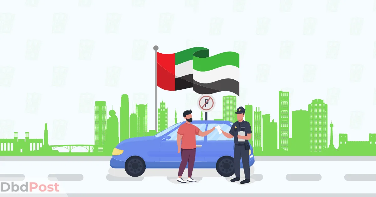 feature image-sharjah traffic fines-police stopping a person with uae flag at bg