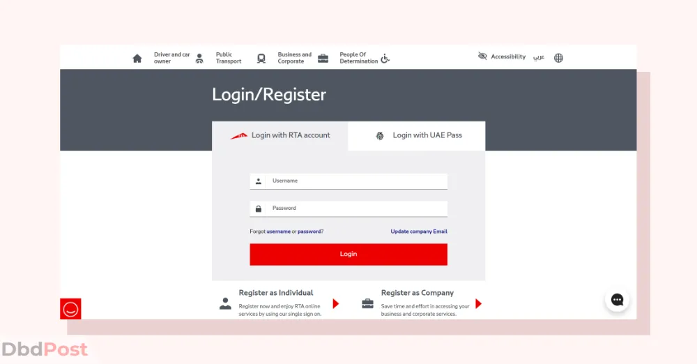 InArticle Image-Vehicle Registration Renewal in Dubai-RTA Login Page