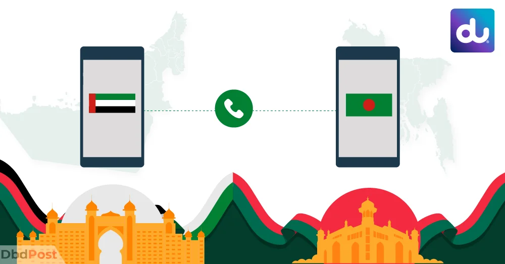 InArticle Image-du bangladesh calling offer from uae-Phone call illustration with landmarks at the bottom