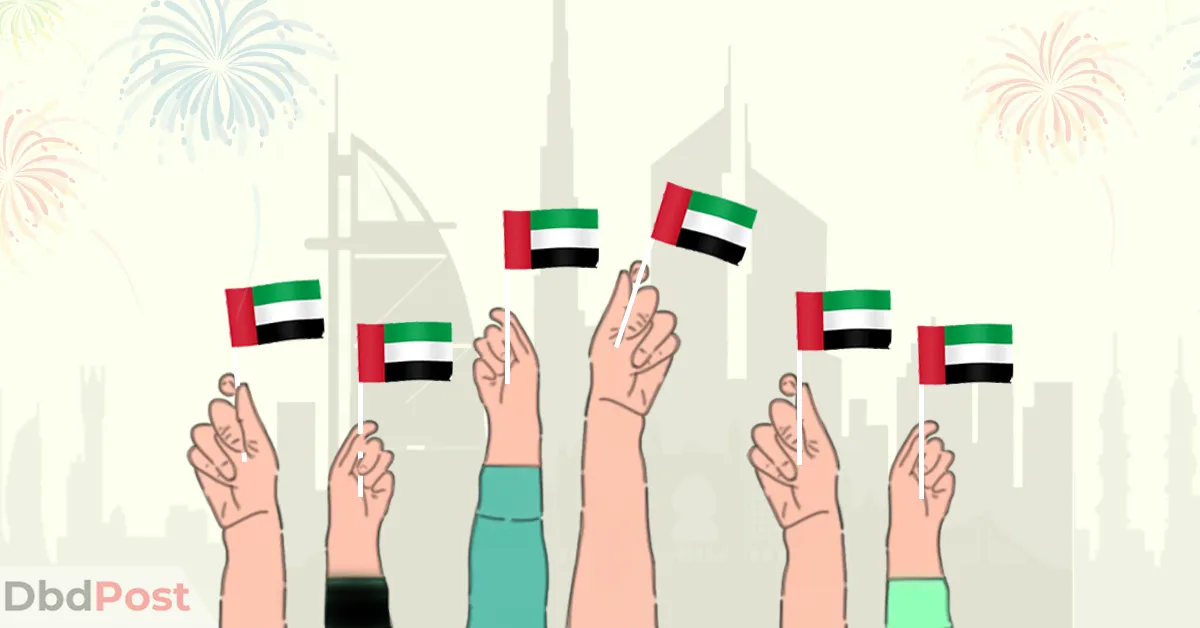 feature image-next holiday in uae-hands holding uae flag with fireworks