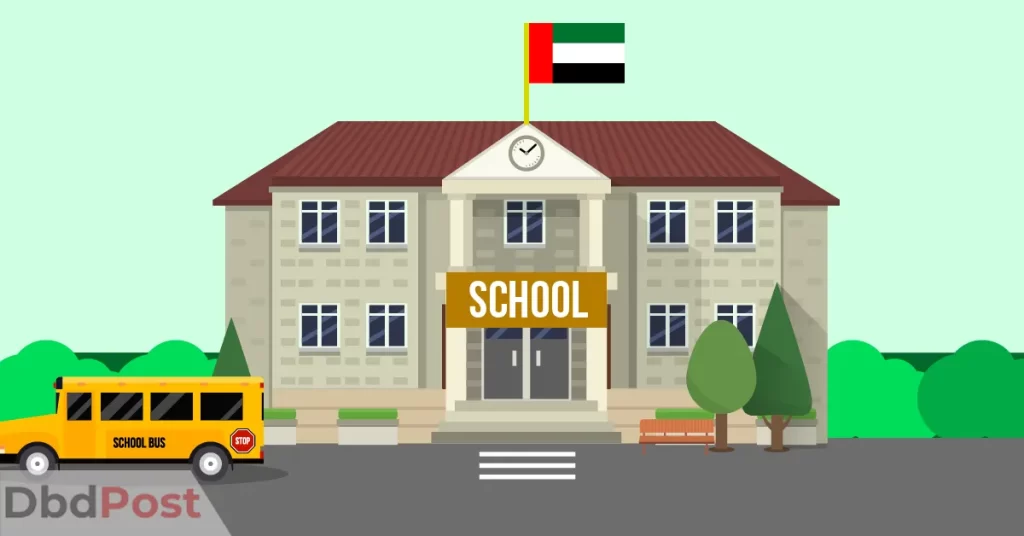 feature image-best schools in abu dhabi-school building with uae flag at top-01