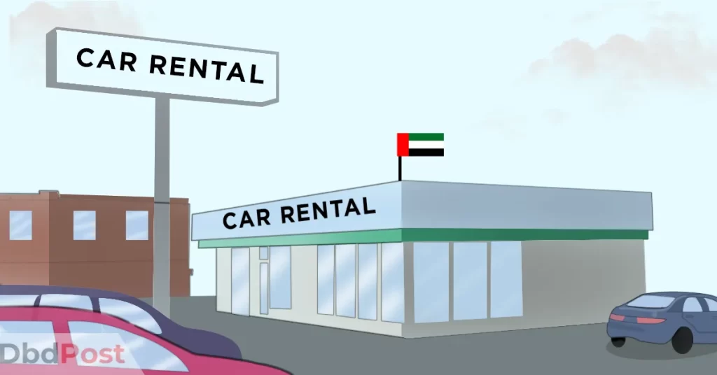 feature image-best companies to rent a car in abu dhabi-car rental building illustration