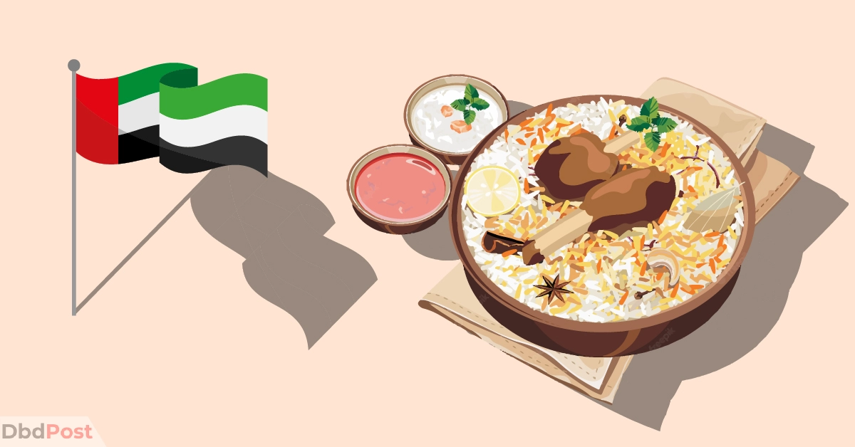 feature image-best biryani in dubai-biryani illustration with uae flag at its side-01