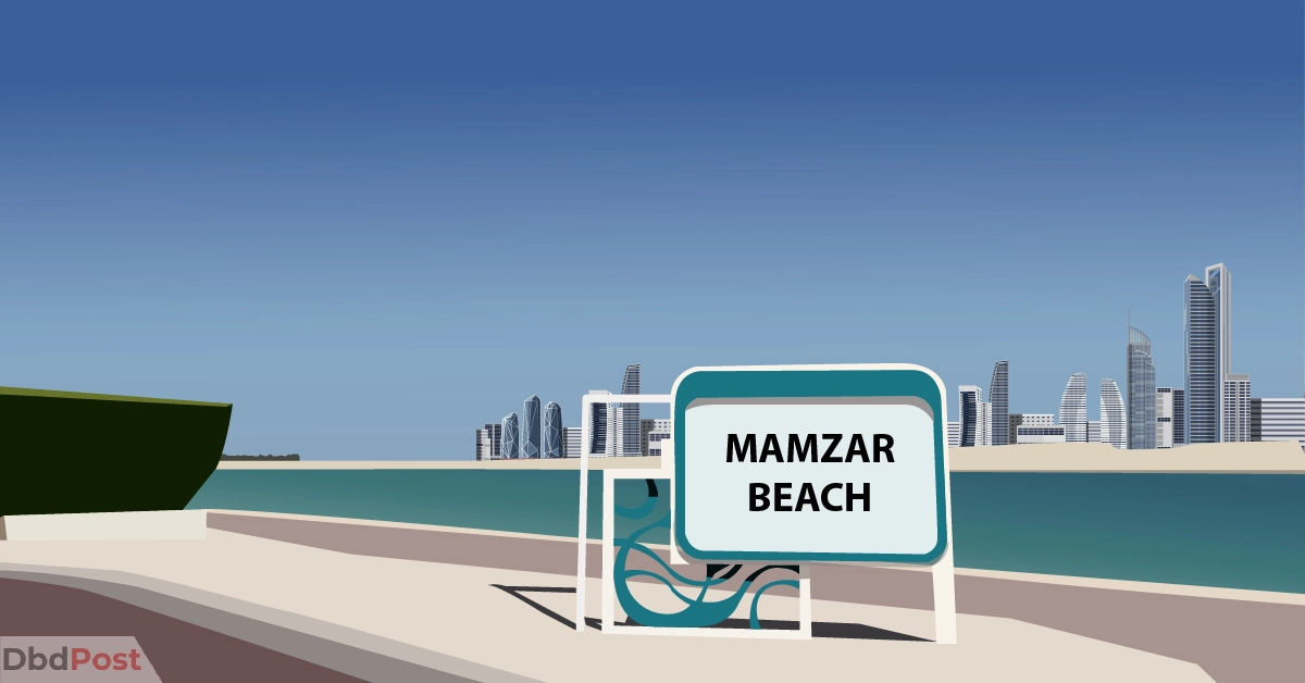 feature image-mamzar beach-beach illustration with board in the middle and buildings at the back-01
