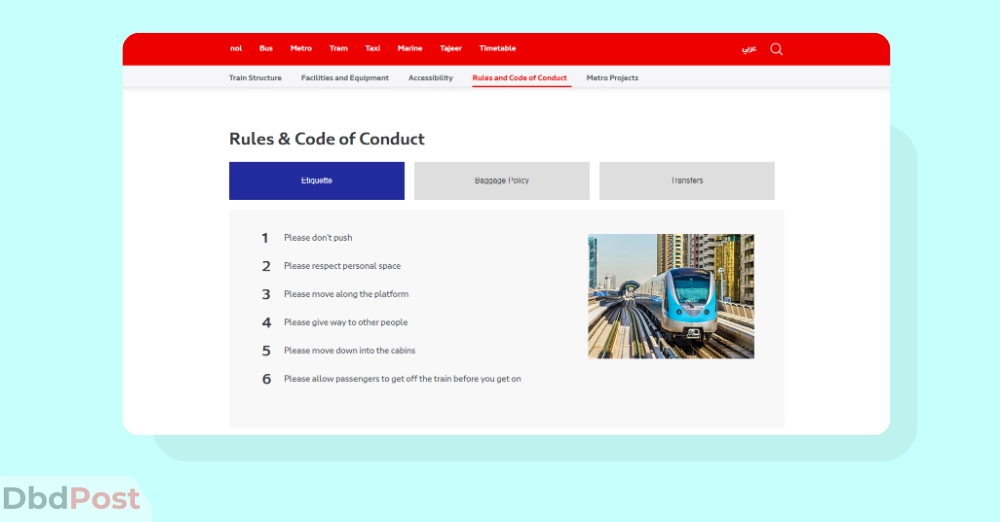 inarticle image-dubai metro map-Dubai metro rules and regulations