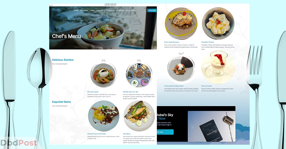 inarticle image-dinner in the sky dubai-Dinner in the sky menu