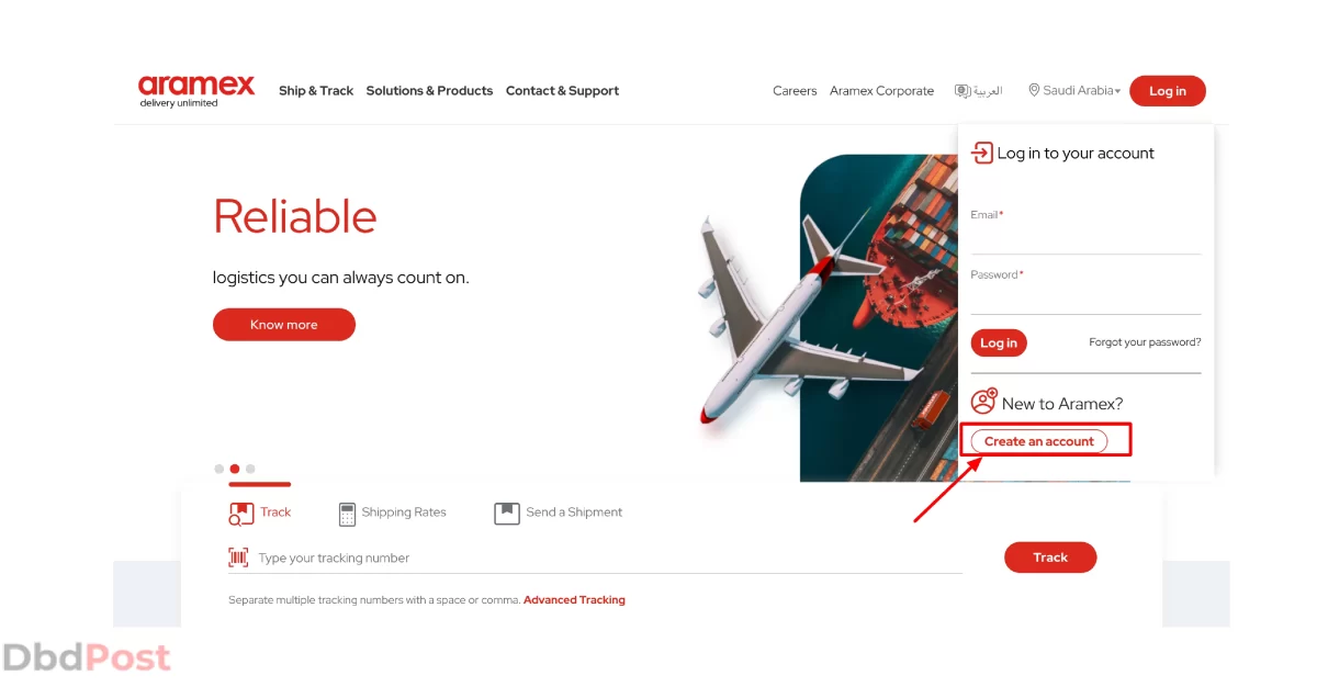 inarticle image-how to cancel shipment in aramex-Step 1 Log in to your Aramex account 