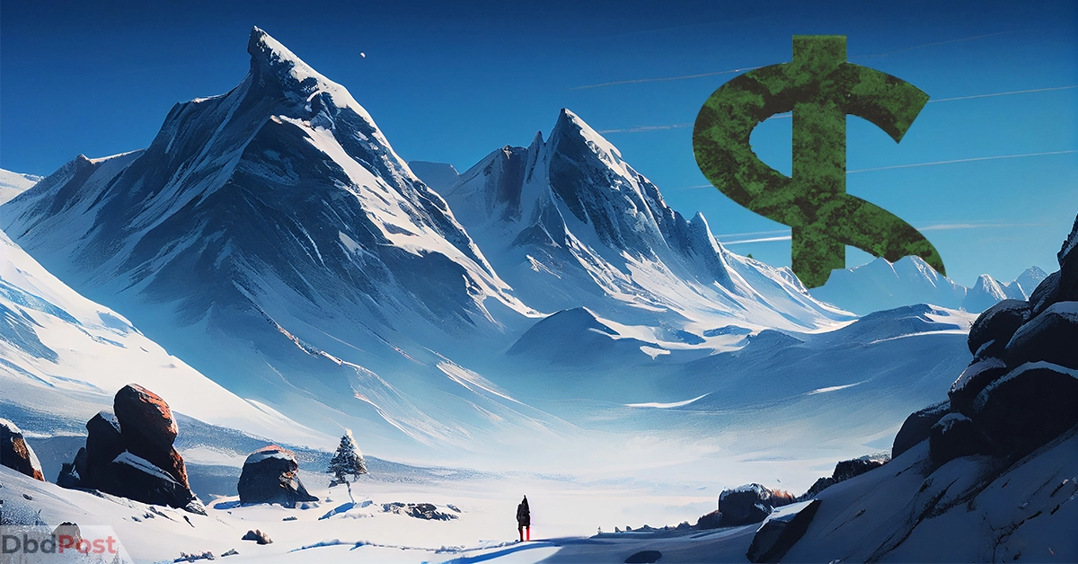 feature image-how much does it cost to climb everest-climbing everest with dollar sign at the background