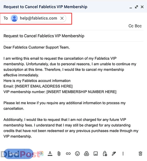 inarticle image-how to cancel fabletics-Cancelling Fabletics subscription through email