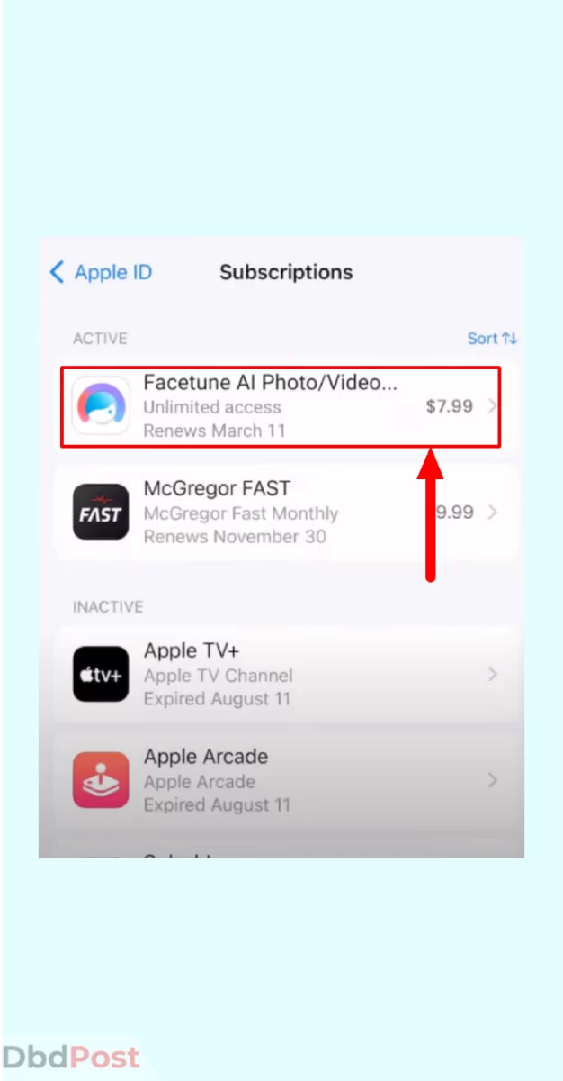 inarticle image-how to cancel facetune subscription_Cancelling Facetune subscription on iOS step 4