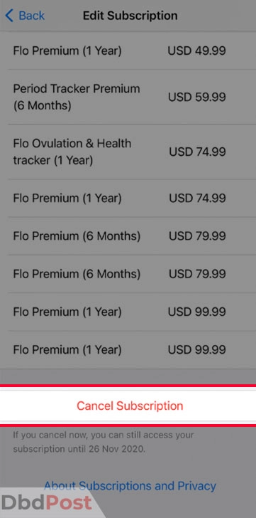 inarticle image-how to cancel flo premium-Cancel iOS Device Step 5
