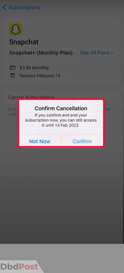 inarticle image-how to cancel snapchat plus-ios Step 6
