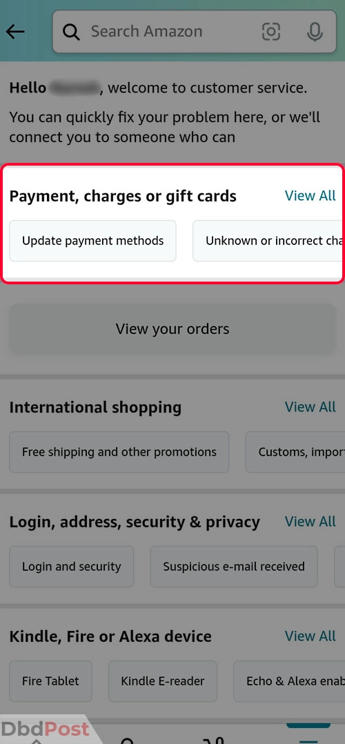 inarticle image-how to check amazon gift card balance-Customer Service Step 3