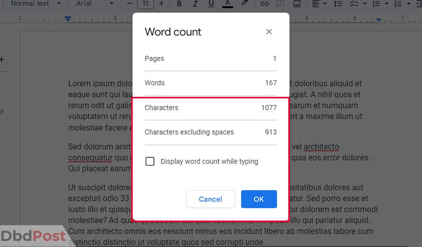 inarticle image-how to check word count on google docs-Checking character count step 5