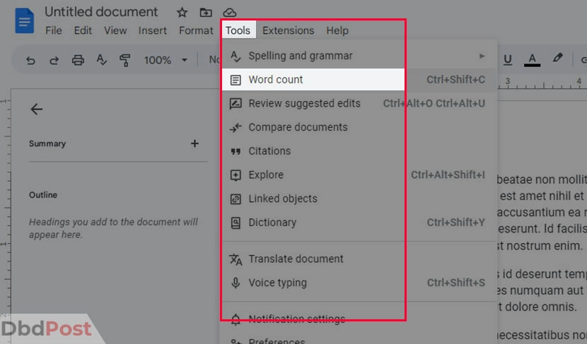 inarticle image-how to check word count on google docs-Checking word count for specific sections step 4