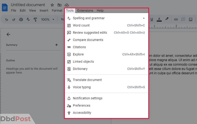 inarticle image-how to check word count on google docs-Checking word count for the entire document step 2