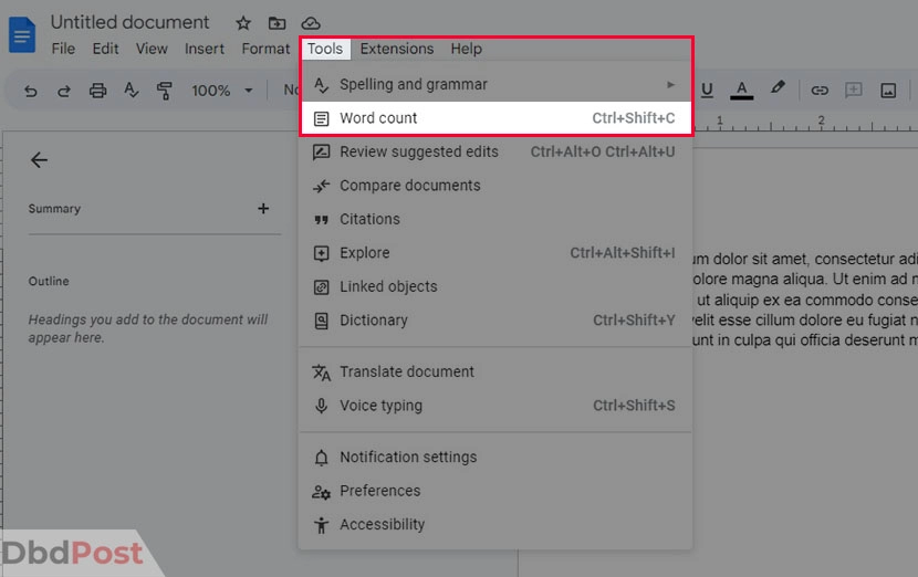 inarticle image-how to check word count on google docs-Checking word count for the entire document step 3