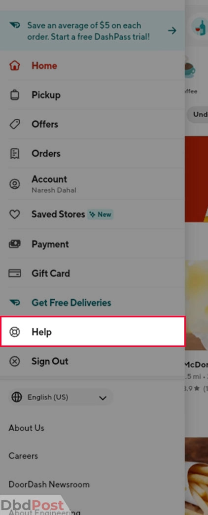 inarticle image-how to complain to doordash-Filing a complaint through the Doordash website step 3