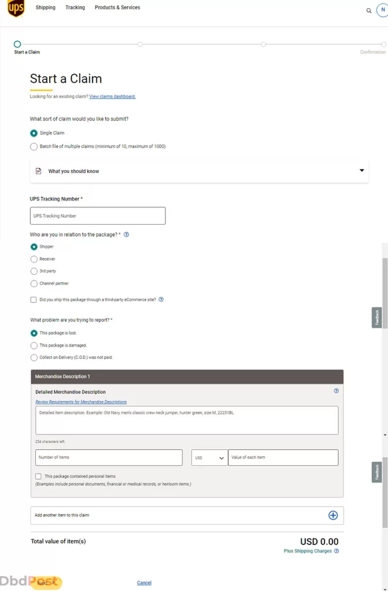 inarticle image-how to file a complaint with ups-File a claim through the webpage step 4