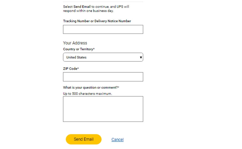 inarticle image-how to file a complaint with ups-Send an email step 5