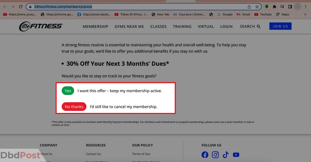 inarticle image-how to cancel 24 hour fitness membership-Through website step 3