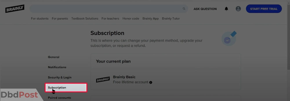 inarticle image-how to cancel brainly subscription-How to cancel Brainly subscription through the Brainly website step 3