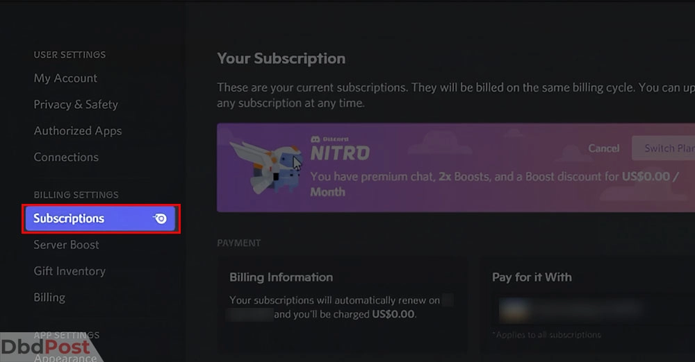 inarticle image-how to cancel discord nitro-Terminate discord Nitro account on website_desktop app step 3