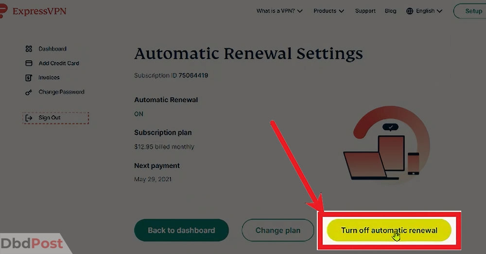 inarticle image-how to cancel express vpn-Canceling subscription through the mobile device step 4