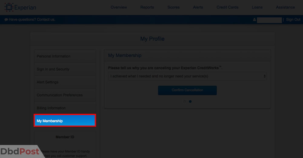 inarticle image-how to cancel experian membership-Online cancellation step 2