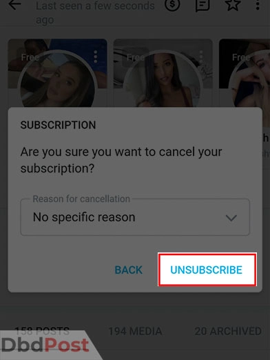 inarticle image-how to cancel onlyfans subscription-Cancelling OnlyFans Subscription on Mobile App step 5